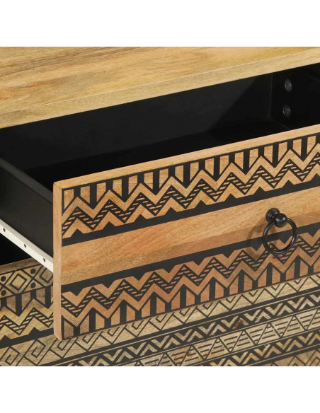 Comodino Nero 50x33x60 cm in Legno Massello di Mango Grezzo