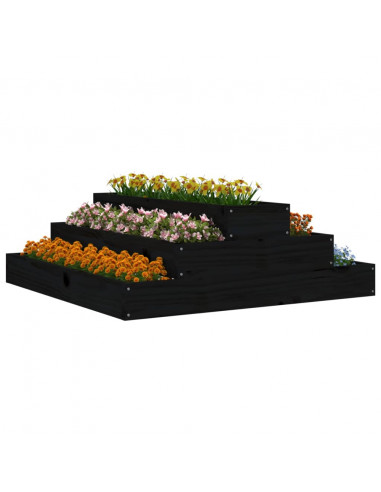 Fioriera Nera 80x80x27 cm in Legno Massello di Pino