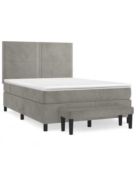 Giroletto a Molle con Materasso Grigio Chiaro 140x190cm Velluto