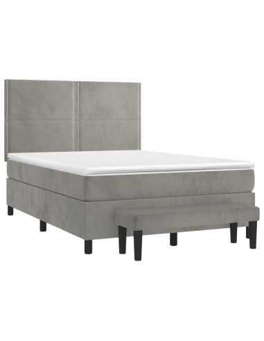 Giroletto a Molle con Materasso Grigio Chiaro 140x190cm Velluto