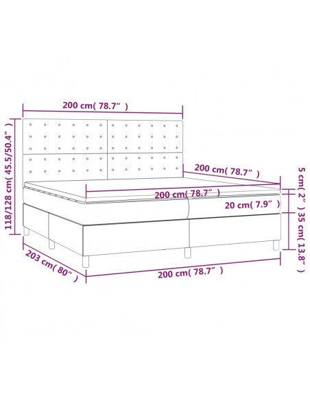 Giroletto a Molle con Materasso Grigio Scuro 200x200 cm Tessuto