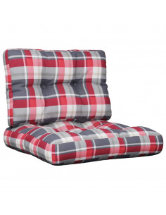 Cuscini per Pallet 2 pz Rossi a Quadri in Tessuto 2