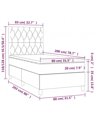 Giroletto a Molle con Materasso Grigio Scuro 80x200 cm Tessuto