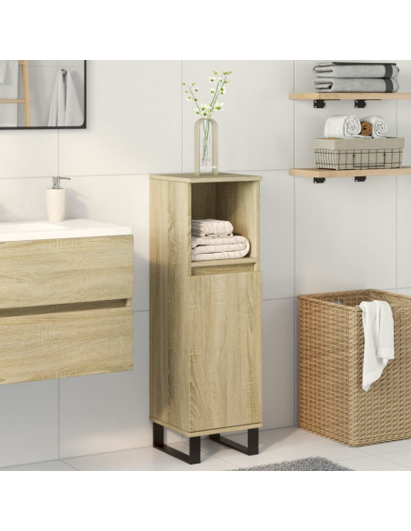 Armadietto da Bagno Rovere Sonoma 30x30x100cm Legno Multistrato