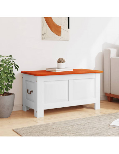 Cassapanca con Coperchio Marrone e Bianco Legno Massello Acacia