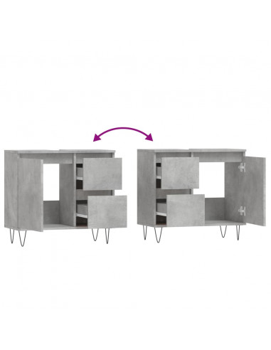 Armadietto da Bagno Grigio Cemento 65x33x60cm Legno Multistrato