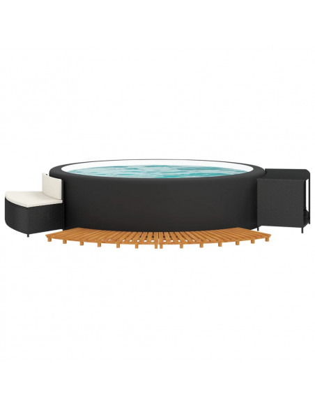 Bordo per Spa Nero in Polyrattan e Legno Massello di Acacia