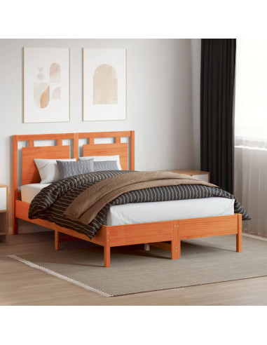 Testiera Marrone Cera 135 cm in Legno Massello di Pino