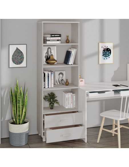 Credenza HAMAR Bianca 60x35x180 cm in Legno Massello di Pino