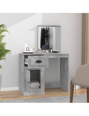 Toeletta Specchio Grigio Cemento 90x50x132,5 Legno Multistrato