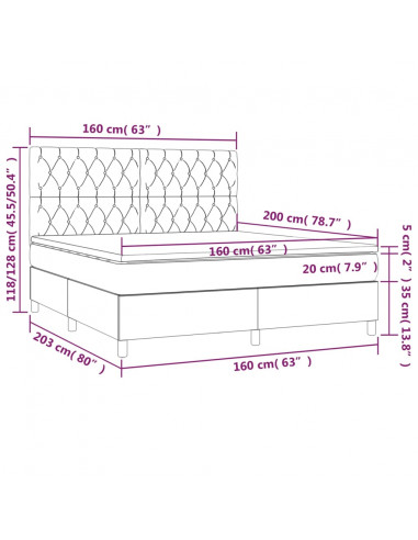 Giroletto a Molle con Materasso Marrone Scuro 160x200cm Tessuto