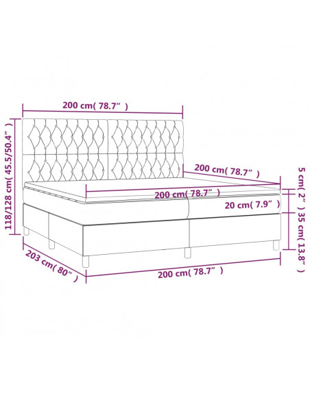 Giroletto a Molle con Materasso Marrone Scuro 200x200cm Tessuto