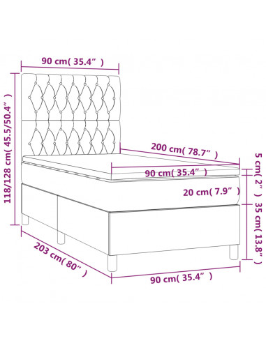 Giroletto a Molle con Materasso Marrone Scuro 90x200 cm Tessuto
