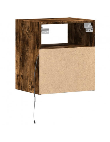 Comodini a Parete con luci LED 2 pz Rovere Fumo