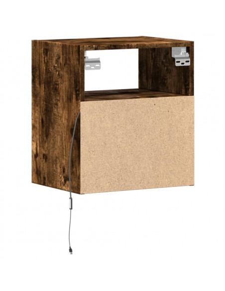 Comodini a Parete con luci LED 2 pz Rovere Fumo
