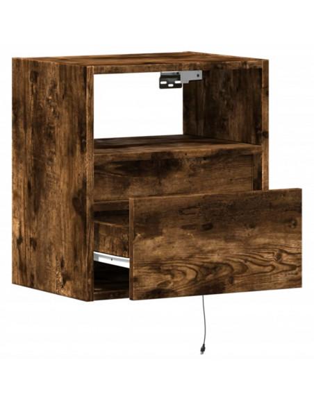 Comodini a Parete con luci LED 2 pz Rovere Fumo
