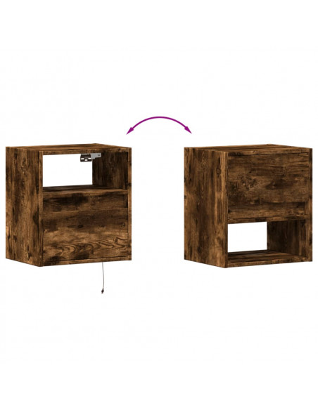 Comodini a Parete con luci LED 2 pz Rovere Fumo