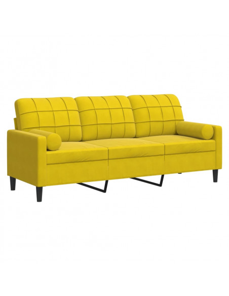 Divano a 3 Posti con Cuscini Giallo 180 cm in Velluto