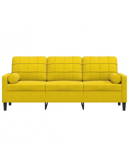 Divano a 3 Posti con Cuscini Giallo 180 cm in Velluto