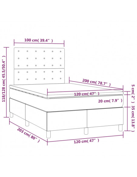 Giroletto a Molle con Materasso Nero 120x200 cm in Velluto