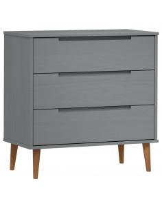 Cassettiera MOLDE Grigia 80x40x80 cm in Legno Massello di Pino 2