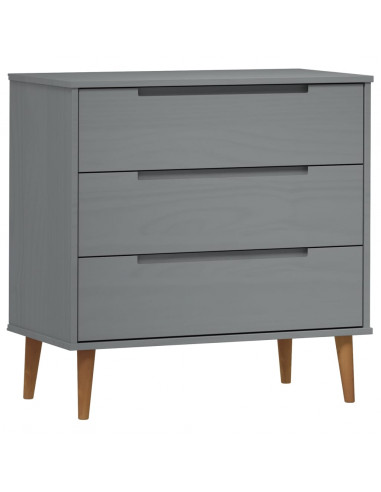 Cassettiera MOLDE Grigia 80x40x80 cm in Legno Massello di Pino