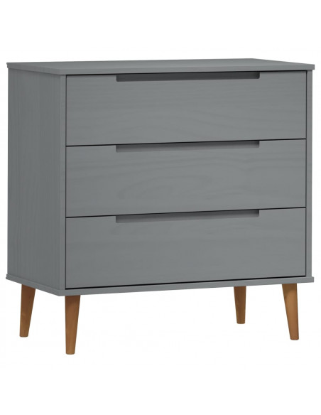 Cassettiera MOLDE Grigia 80x40x80 cm in Legno Massello di Pino