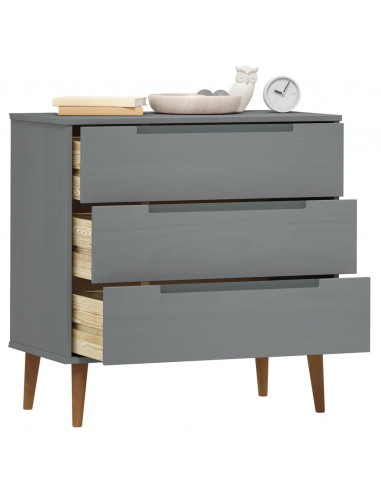 Cassettiera MOLDE Grigia 80x40x80 cm in Legno Massello di Pino