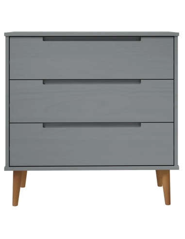 Cassettiera MOLDE Grigia 80x40x80 cm in Legno Massello di Pino