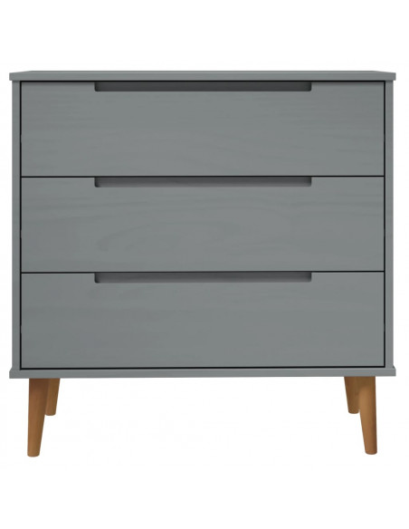 Cassettiera MOLDE Grigia 80x40x80 cm in Legno Massello di Pino
