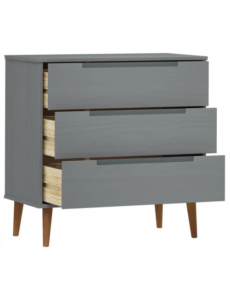 Cassettiera MOLDE Grigia 80x40x80 cm in Legno Massello di Pino