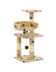 Albero per Gatti Tiragraffi in Sisal 65 cm Zampe Stampate Beige 2