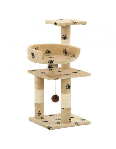 Albero per Gatti Tiragraffi in Sisal 65 cm Zampe Stampate Beige
