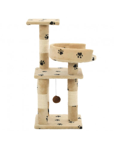 Albero per Gatti Tiragraffi in Sisal 65 cm Zampe Stampate Beige