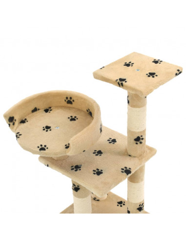 Albero per Gatti Tiragraffi in Sisal 65 cm Zampe Stampate Beige