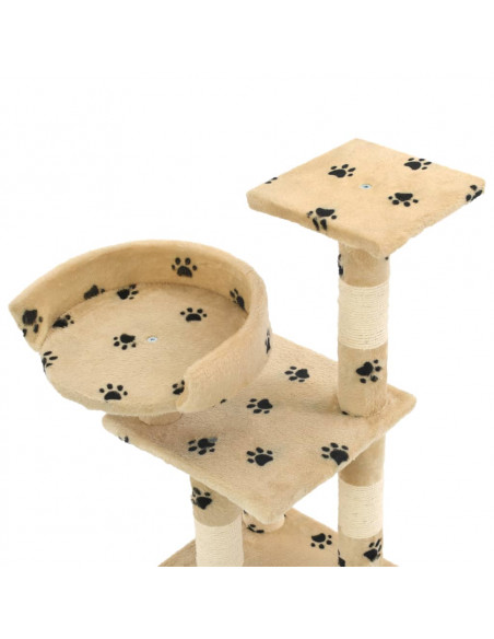 Albero per Gatti Tiragraffi in Sisal 65 cm Zampe Stampate Beige