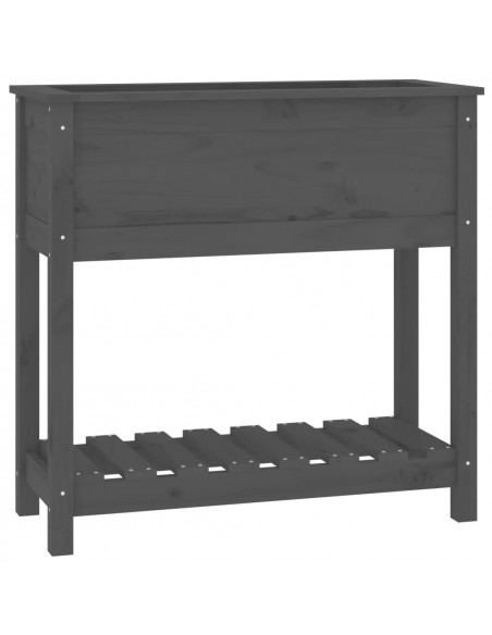 Fioriera con Mensola Grigia 82,5x34,5x81cm Legno Massello Pino