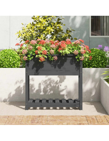 Fioriera con Mensola Grigia 82,5x34,5x81cm Legno Massello Pino