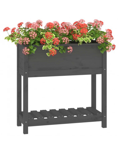 Fioriera con Mensola Grigia 82,5x34,5x81cm Legno Massello Pino