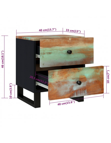 Comodino 40x33x46 cm in Legno Massello di Recupero
