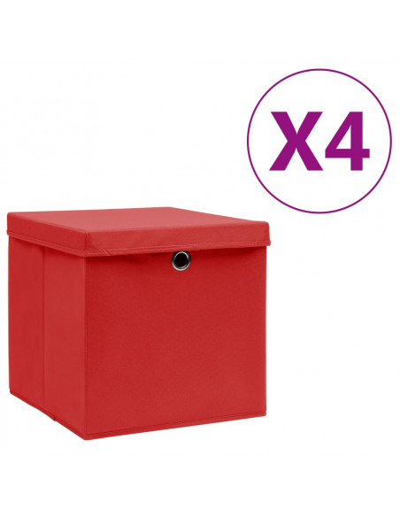 Contenitori con Coperchi 4 pz 28x28x28 cm Rosso