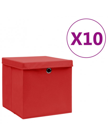 Contenitori con Coperchi 10 pz 28x28x28 cm Rosso