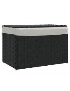 Cesto Portabiancheria Coperchio Nero 55,5x35x34 cm Polyrattan 2
