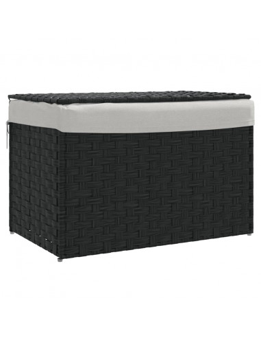 Cesto Portabiancheria Coperchio Nero 55,5x35x34 cm Polyrattan