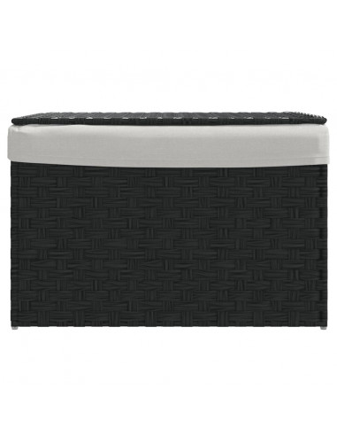 Cesto Portabiancheria Coperchio Nero 55,5x35x34 cm Polyrattan