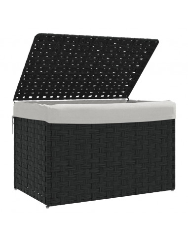 Cesto Portabiancheria Coperchio Nero 55,5x35x34 cm Polyrattan