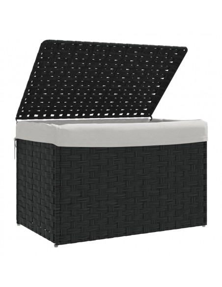 Cesto Portabiancheria Coperchio Nero 55,5x35x34 cm Polyrattan