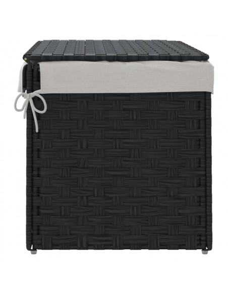 Cesto Portabiancheria Coperchio Nero 55,5x35x34 cm Polyrattan