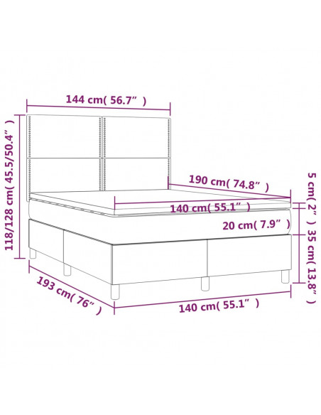 Giroletto a Molle con Materasso Tortora 140x190 cm in Tessuto