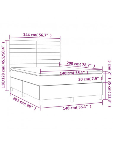 Giroletto a Molle con Materasso Tortora 140x200 cm in Tessuto
